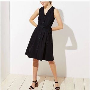 LOFT Black Button-Down Midi Dress